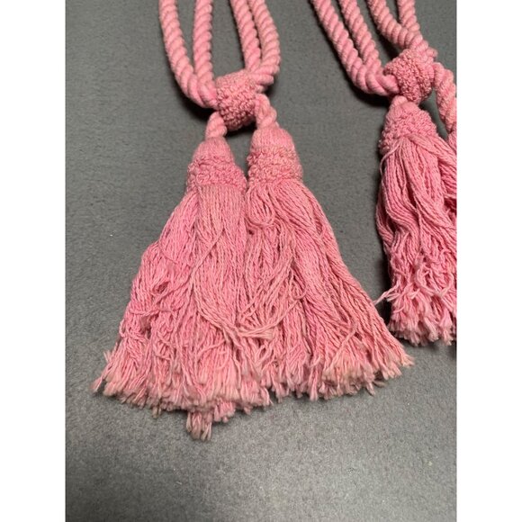 Pair Of Pink Twisted Rope Curtain Tiebacks with Tassels 18" Long Set of 2 - Picture 7 of 12